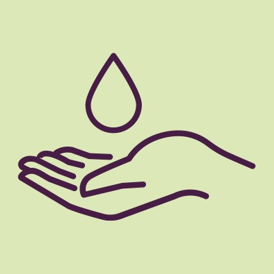 Icon offene Hand mit einem Wassertropfen